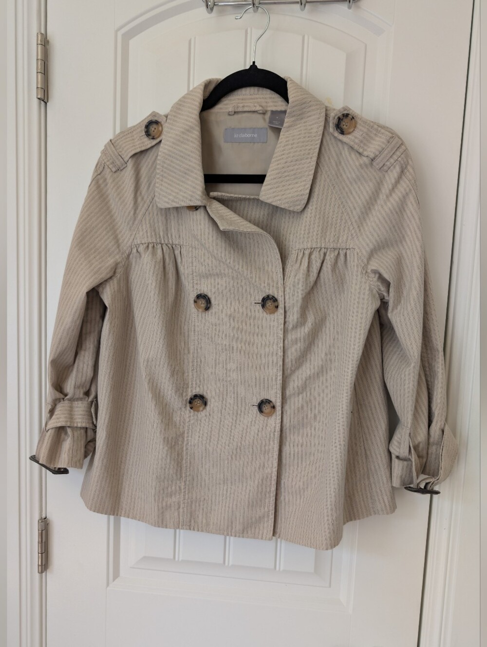 VTG Liz Beige Double-Breasted Cropped Trench Jacket M